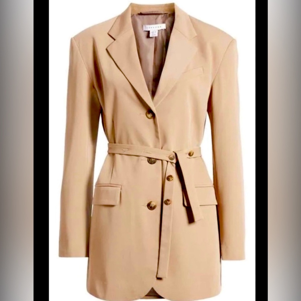 Topshop Belted Blazer Jacket Beige 12